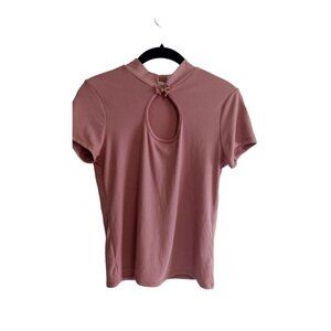 Smoke & Mirrors Dusty Rose semi‎ front exposed mock neck rubbed top